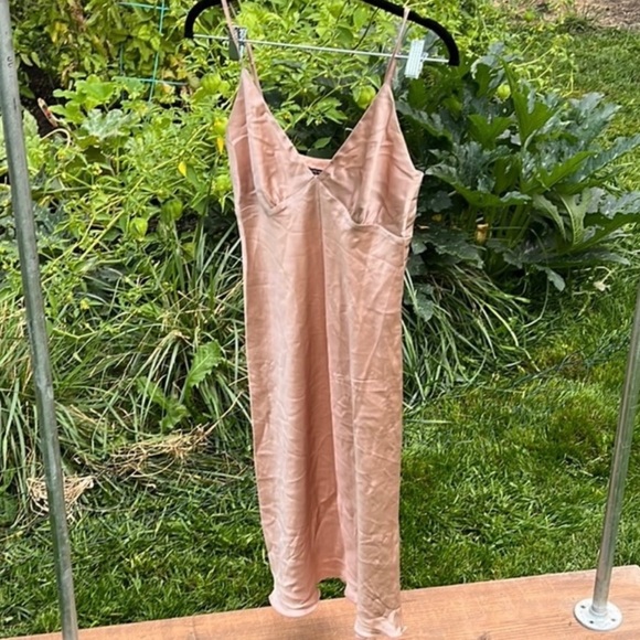 LENA MEDOYEFF SILK PINK MIDI DRESS OR SLIP XS - Picture 2 of 16